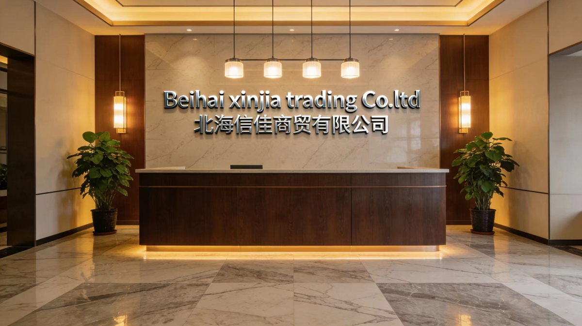 Modern factory exterior view, large industrial building, green park environment, blue sky background